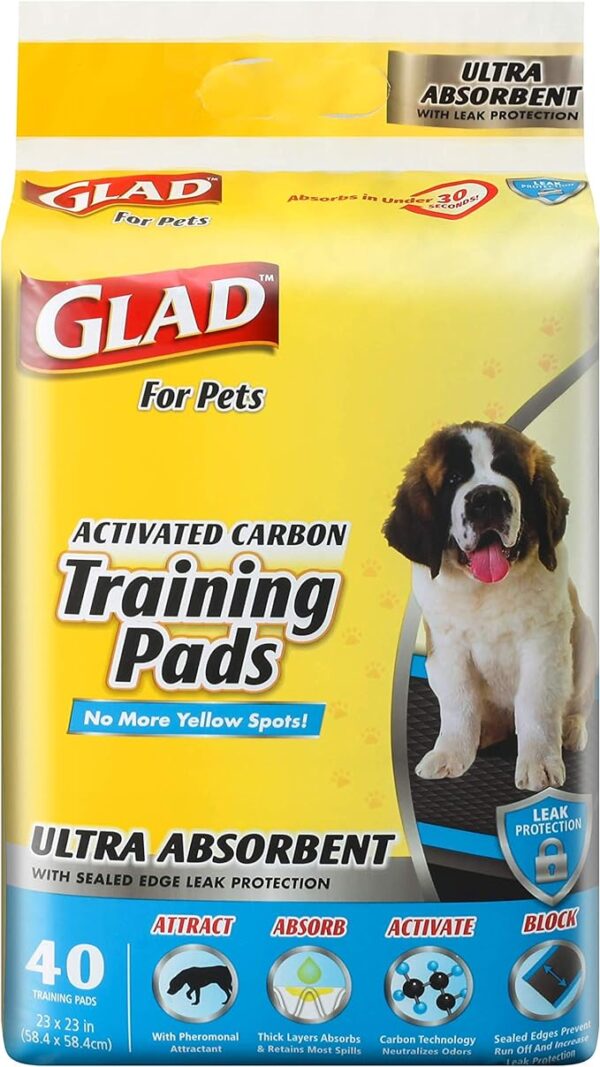 Glad for Pets Heavy Duty Ultra-Absorbent Activated Charcoal Puppy Pads with Leak-Proof edges