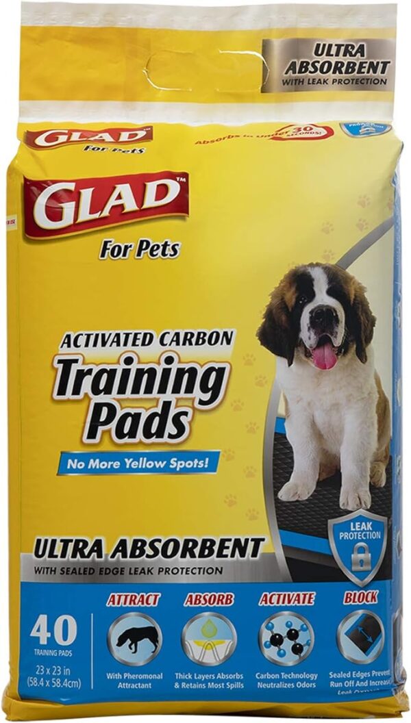 Glad for Pets Heavy Duty Ultra-Absorbent Activated Charcoal Puppy Pads with Leak-Proof edges - Image 2
